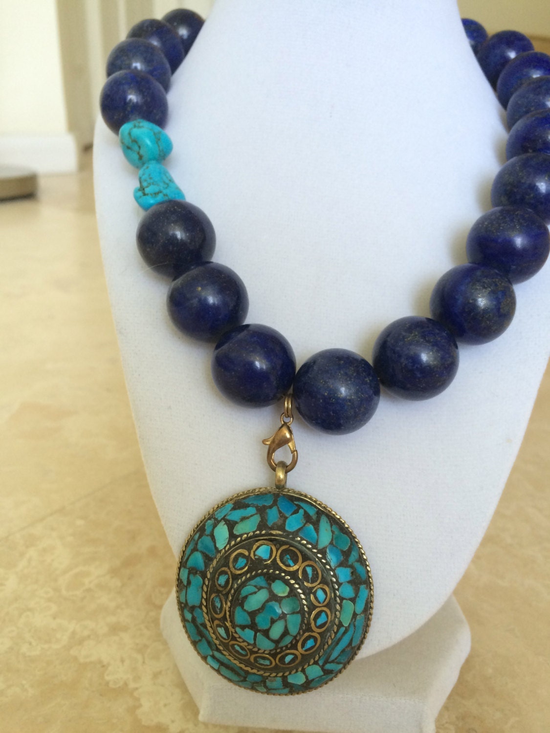 Lapis turquoise necklace with turquoise removable pendant | Etsy
