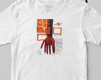 Abstract Hand Art T Shirt, Printed Graphic Tshirt, Original Artist Designed Tee, Quirky Illustrated Shirt, Unisex Oversized Streetwear