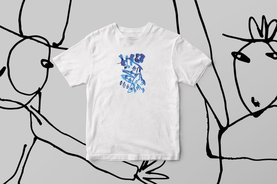 Blue Ink Abstract Art T Shirt, Printed Graphic Tshirt, Artist Designed Tee, Expressive Hand Drawn Shirt, Unisex Oversized Streetwear