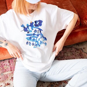 Blue ink illustrated T-shirt
