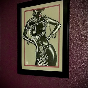 Fetish Kink Latex Dominatrix 9x12 ink drawing "Fetish Deluxe"; hand-drawn, original art