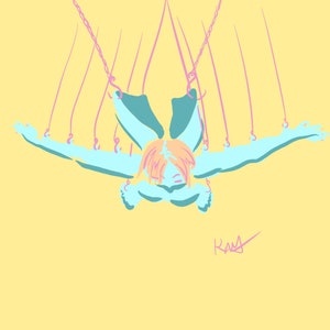 Downloadable digital art of flying and hanging by hooks original artwork