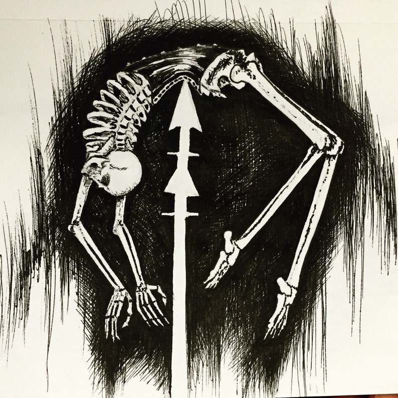 Skeleton Acrobatic circus Ink drawing The Acrobat Vertical original artwork 5.5x8.5 image 1