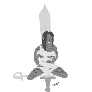 Downloadable digital art of woman tied to swords original artwork
