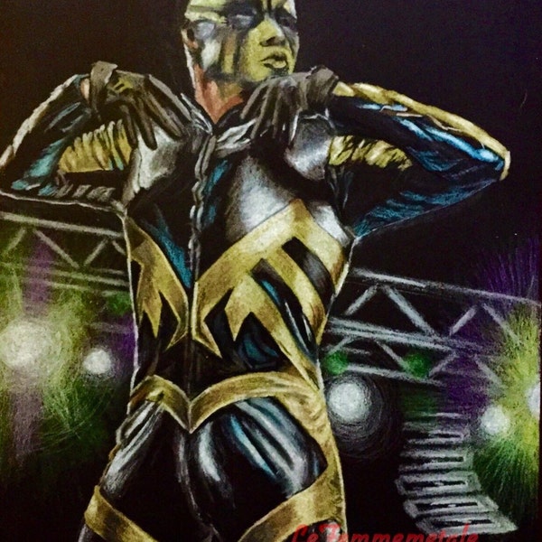 Goldust - Dustin Rhodes Runnels WWF WWE  9x12 pencil art drawing; hand-drawn, original art
