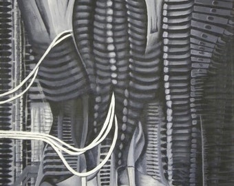 HR Giger Reproduction  of NYC VI acrylic on canvas painting 18x24