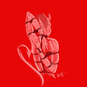 Downloadable digital art of demon in rope bondage shibari kinbaku original artwork