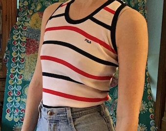 Top deportivo FILA vintage de los años 80 sin mangas a rayas, talla S