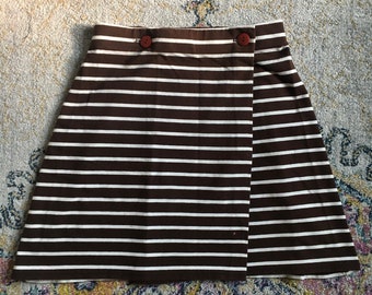 Vintage Brown and White Striped Wrap Mini Skirt 80s