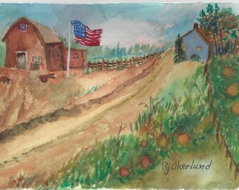 Double-matted 5"x7", "Great Plains Patriot" Giclee Print- by Ruth J. Okerlund, Art Work, Watercolor, Art Print, Archival Print
