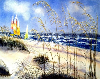 Destin Oats - by Ruth J. Okerlund, Art Work, Giclee Print, Watercolor, Art Print