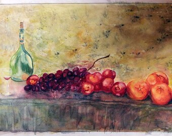 Table Wine - by Ruth J. Okerlund, Art Work, Giclee Print, Watercolor, Art Print, Archival Print