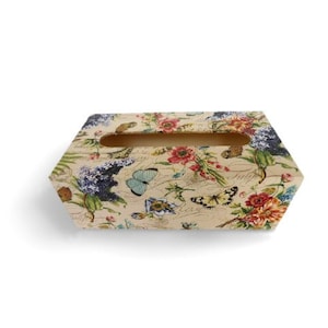 Floral Tissue Box Cover, Rectangular Tissue Box, Flat Napkins Box, Floral Box, Tissue Dispenser, Kithchen Napkins Holder, Home Gift