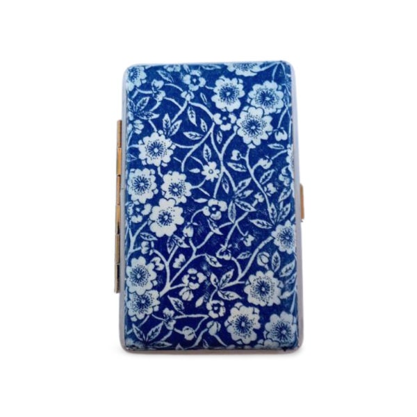 Burleigh Blue Calico cigarrette case, 100s slim cigarette box, Gentle cobalt blue floral pattern case, business card case for her