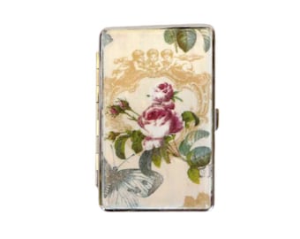 Slanke sigarettenkoker, visitekaarthouder, sigarettenhouder, shabby-chique doos, damesportemonnee, bloemencadeau voor haar, vintage engelenkoffer