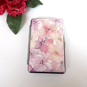 Étui à cigarettes Blossom, boîte à cigarettes mince des années 100, étui à fleurs doux, motif floral, étui pour cartes de visite, cadeau élégant pour elle, carte d'identité