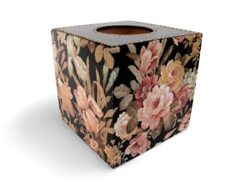 Elegant Tissue Cover Box, Wooden Napkins Box, Floral Storage Box, New Home Gift, Housewarming Gift, Black and Gold Decor, Dispenser