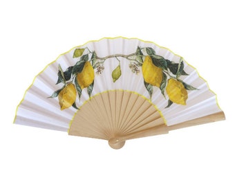 Lemon Hand Fan, Citric Folding Fan, Wedding Hand Fan, Scllop Handheld fan, Bride Hand Fan, Summer Accessory, Gift for Her