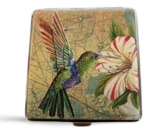 Hummingbird Cigarette Case, ID Card Case, Business Card Case, Distresed Floral Case, Credit Card Wallet, Floral king size Cigarrette Holder