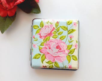 Sigarettenkoker met bloemen - Victoriaanse roze rosékleurige metalen portemonnee