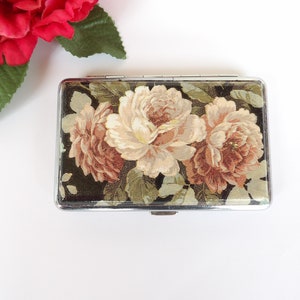 Portasigarette Slim 100's con rose, scatola floreale, porta biglietti da visita, regalo per fumatori, regalo elegante per lei, porta carte di credito, borsa a mano