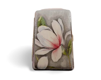 Étui à cigarettes Magnolia Blossom, boîte à cigarettes mince des années 100, motif magnolia blanc, étui floral pour femme, étui pour cartes de visite, cadeau pour femme