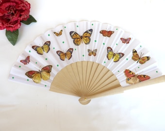 Hand Fan with Butterflies Holding Fan Handheld Fan Spanish Hand Fan Summer Accessory Wedding Favor Contemporary Fan Birdesmaid gift