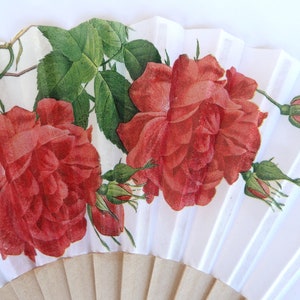 Elegant Hand Fan, Red Roses holding fan, japanese fan, party accessory, wedding flavor, contemporary fan, floral pattern complement, image 3