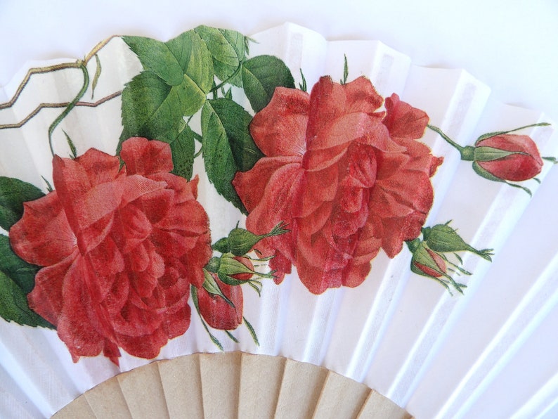 Elegant Hand Fan, Red Roses holding fan, japanese fan, party accessory, wedding flavor, contemporary fan, floral pattern complement, image 3