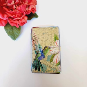 Estojo para cigarros com beija-flor, caixa de cigarros fina de 100's, padrão de pássaros e flores, estojo para cartão de visita, presente elegante para ela