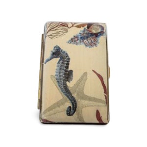 Estuche delgado para 100 cigarrillos con caballito de mar, caja náutica, estuche para tarjeta de identificación, regalo para fumadores, estuche con pez y estrella de mar, estuche para tarjetas de crédito, bolso y cartera