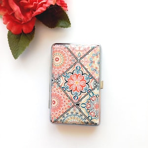 Mandala-sigarettenkoker, jaren 100 slanke sigarettendoos, geometrisch patroon, geometrisch patroon, visitekaartjesdoosje, elegant cadeau, spiritueel cadeau