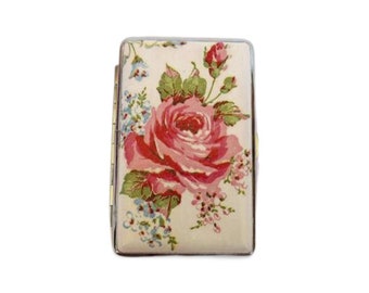 Slim 100 Cigarrette Case with Roses, Floral Box, Business Card Case, Gift for Smokers, Elegant Gift for Her, Credit Card Case, Bag Purse