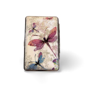 Portasigarette Dragonfly, scatola per sigarette sottile 100s, custodia per carte d'identità, custodia per biglietti da visita, regalo elegante per lei, custodia per carte artigianale, custodia per borsa