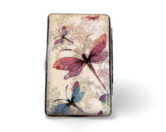 Caja de cigarrillos Dragonfly, caja de cigarrillos delgada de 100s, estuche para tarjetas de identificación, estuche para tarjetas de visita, regalo elegante para ella, estuche para tarjetas hecho a mano, estuche para bolsos