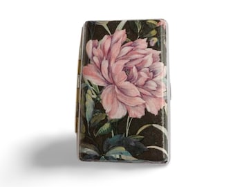 Étui à cigarettes fin 100 avec motif floral rose, boîte à cigarettes des années 100, étui pour cartes de visite à fleurs, étui pour cartes de crédit, cadeau élégant pour elle