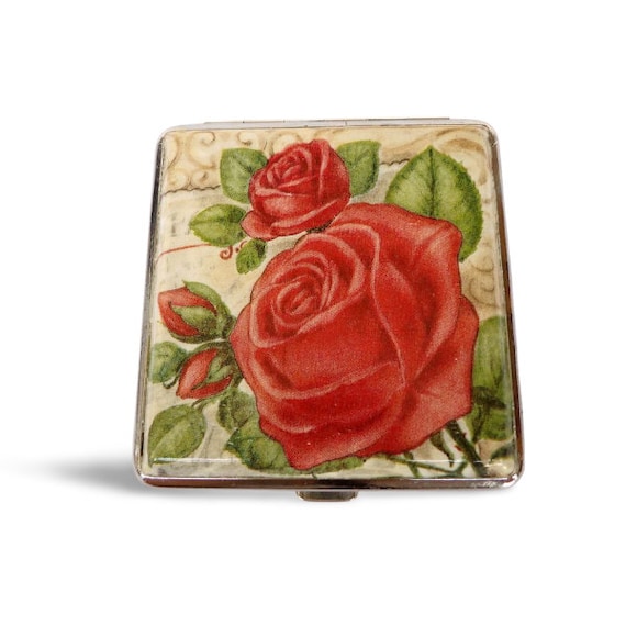 Women Cigarette Case, Vintage Cigarrette Box, Floral Metal Case