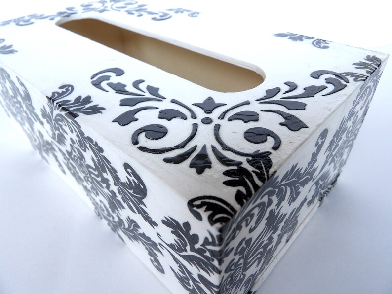 Black and White Tissue Box Cover Wooden Napkins Holder Etsy