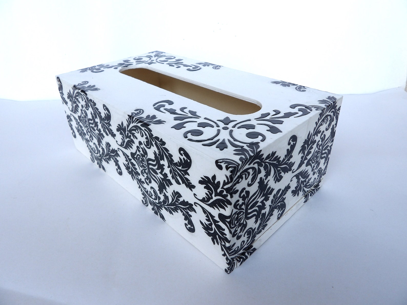 Black and White Tissue Box Cover Wooden Napkins Holder Etsy