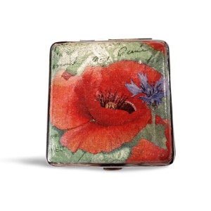 Étui à cigarettes coquelicot rouge, porte-cartes de crédit, boîte à cigarettes king size, cadeau pour fumeur, porte-cigarette vintage, accessoire de sac