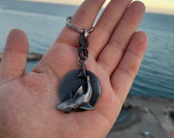 Shark Keyring, Scuba Diving Keychain, Ocean Nautical Charm, Beach Keyring, Personalised Divers Keychain, Gift For Him, Shark Jewellery