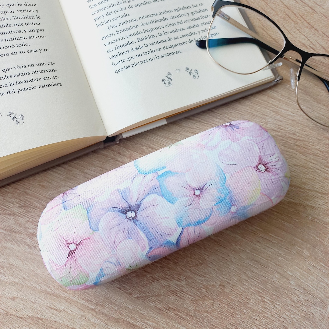 Pink Glass Case Pink Hydrangea Stem Eyeglass Case, Portable Hard Glasses Case, Floral ...