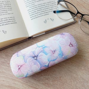 Estuche para anteojos con tallo de hortensia rosa, estuche rígido portátil para anteojos, protector floral para anteojos, adorable caja para anteojos, estuche para anteojos de lectura