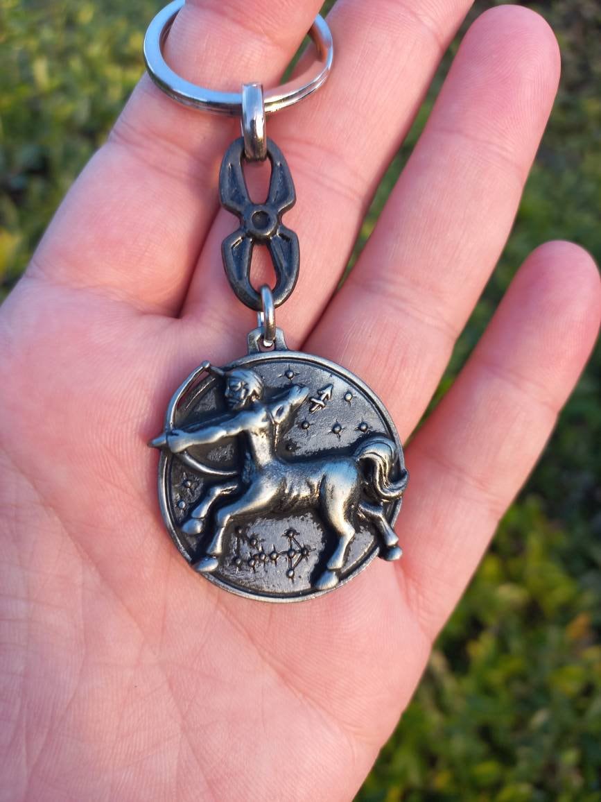 Sagittarius Zodiac Keychain, Zodiac Keyring, Astrology Charm