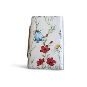 Portasigarette con fiori selvatici, scatola sottile per sigarette 100s, custodia con motivo floreale delicato, porta biglietti da visita, regalo elegante per lei, custodia sottile