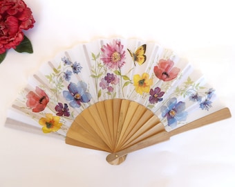 Wild flowers Hand Fan, Floral Holding Fan, Evening or Wedding Dress Accessory, Spanish Hand Fan, gift for bride, gift for bride mom
