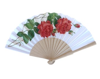 Elegant Hand Fan, Red Roses holding fan, japanese fan, party accessory, wedding flavor, contemporary fan, floral pattern complement,