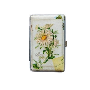 Estojo fino para cigarros com margaridas, caixa floral, estojo para cartão de visita, presente para fumantes, elegante, estojo para cartão de crédito, bolsa com violetas