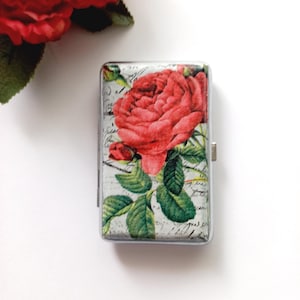 Estuche fino para 100 cigarrillos con rosas, caja floral, tarjetero, regalo para fumadores, regalo elegante para ella, tarjetero, bolso