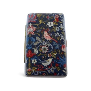 Portasigarette Slim 100's, design Strawberry Thief, porta biglietti da visita, scatola WM Art Noveau, regalo per lei, porta carte di credito, borsa a mano
